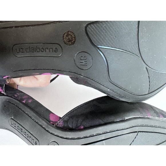 LIZ CLAIBORNE DARK BLUE PURPLE FLORAL ANKLE STRAP PUMPS WINNIE 8W WHIMSY READ - Picture 9 of 11